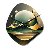 Dreamy Golden Mountain III - Asymmetric Metal Wall Clock