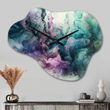 Green Purple Marbled Symphony - Asymmetric Metal Wall Clock