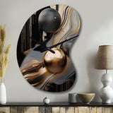 Gold And Black Marble Mirage I - Asymmetric Metal Wall Clock