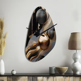 Gold And Black Marble Mirage I - Asymmetric Metal Wall Clock