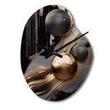 Gold And Black Marble Mirage I - Asymmetric Metal Wall Clock