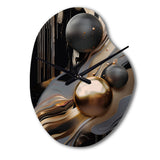 Gold And Black Marble Mirage I - Asymmetric Metal Wall Clock