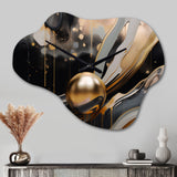 Gold And Black Marbled Euphoria II - Asymmetric Metal Wall Clock