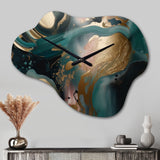 Gold And Green Marbled Euphoria I - Asymmetric Metal Wall Clock