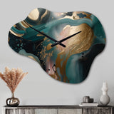 Gold And Green Marbled Euphoria I - Asymmetric Metal Wall Clock