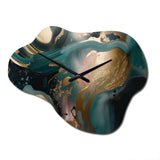 Gold And Green Marbled Euphoria I - Asymmetric Metal Wall Clock
