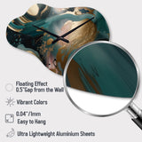Gold And Green Marbled Euphoria I - Asymmetric Metal Wall Clock