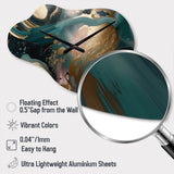 Gold And Green Marbled Euphoria I - Asymmetric Metal Wall Clock