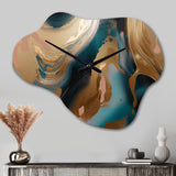 Gold And Green Marbled Euphoria II - Asymmetric Metal Wall Clock