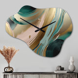 Gold And Green Marbled Euphoria V - Asymmetric Metal Wall Clock