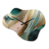Gold And Green Marbled Euphoria V - Asymmetric Metal Wall Clock