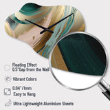 Gold And Green Marbled Euphoria V - Asymmetric Metal Wall Clock