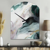 Green And White Contemplative Abstraction II - Asymmetric Metal Wall Clock