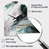 Green And White Contemplative Abstraction II - Asymmetric Metal Wall Clock