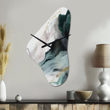 Green And White Contemplative Abstraction II - Asymmetric Metal Wall Clock