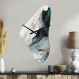 Green And White Contemplative Abstraction II - Asymmetric Metal Wall Clock