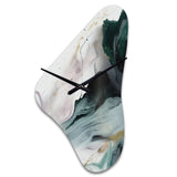 Green And White Contemplative Abstraction II - Asymmetric Metal Wall Clock