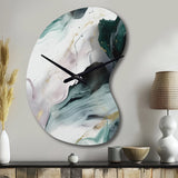 Green And White Contemplative Abstraction II - Asymmetric Metal Wall Clock