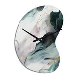 Green And White Contemplative Abstraction II - Asymmetric Metal Wall Clock