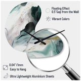 Green And White Contemplative Abstraction II - Asymmetric Metal Wall Clock