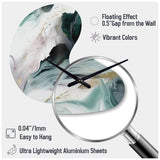 Green And White Contemplative Abstraction II - Asymmetric Metal Wall Clock