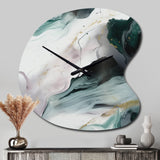 Green And White Contemplative Abstraction II - Asymmetric Metal Wall Clock