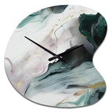Green And White Contemplative Abstraction II - Asymmetric Metal Wall Clock