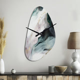 Green And White Contemplative Abstraction II - Asymmetric Metal Wall Clock