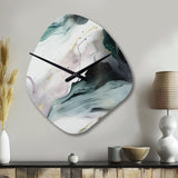 Green And White Contemplative Abstraction II - Asymmetric Metal Wall Clock