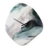 Green And White Contemplative Abstraction II - Asymmetric Metal Wall Clock