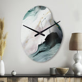 Green And White Contemplative Abstraction II - Asymmetric Metal Wall Clock