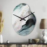 Green And White Contemplative Abstraction II - Asymmetric Metal Wall Clock