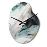Green And White Contemplative Abstraction II - Asymmetric Metal Wall Clock