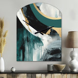 Gold And Green Geometric Enchantment II - Asymmetric Metal Wall Clock