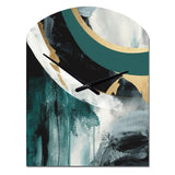 Gold And Green Geometric Enchantment II - Asymmetric Metal Wall Clock
