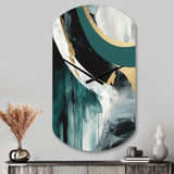 Gold And Green Geometric Enchantment II - Asymmetric Metal Wall Clock