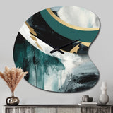 Gold And Green Geometric Enchantment II - Asymmetric Metal Wall Clock