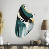 Gold And Green Geometric Enchantment II - Asymmetric Metal Wall Clock