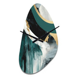Gold And Green Geometric Enchantment II - Asymmetric Metal Wall Clock
