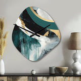 Gold And Green Geometric Enchantment II - Asymmetric Metal Wall Clock