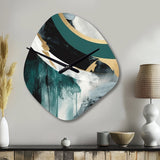 Gold And Green Geometric Enchantment II - Asymmetric Metal Wall Clock