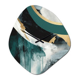 Gold And Green Geometric Enchantment II - Asymmetric Metal Wall Clock