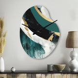 Gold And Green Geometric Enchantment II - Asymmetric Metal Wall Clock