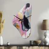 Gold And Pink Swirl Ink III - Asymmetric Metal Wall Clock