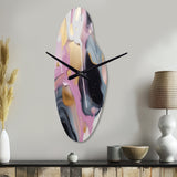 Gold And Pink Swirl Ink III - Asymmetric Metal Wall Clock