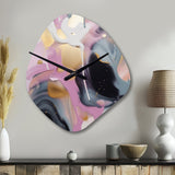 Gold And Pink Swirl Ink III - Asymmetric Metal Wall Clock