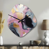 Gold And Pink Swirl Ink III - Asymmetric Metal Wall Clock