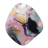 Gold And Pink Swirl Ink III - Asymmetric Metal Wall Clock