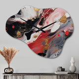 Red And Black Marble Whispers III - Asymmetric Metal Wall Clock