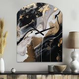 Back And Gold Marble Medley III - Asymmetric Metal Wall Clock
